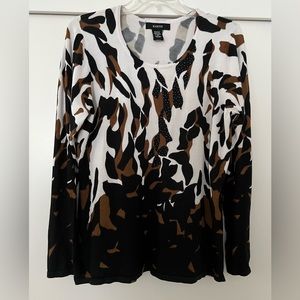Kaktus Brown Black White Pattern Pullover Sweater Size M